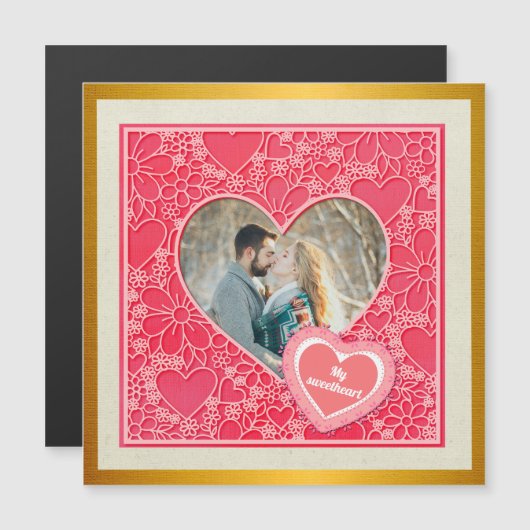 Elegante rode en roze bloemharten Valentijnsdag (Voorkant / Achterkant)