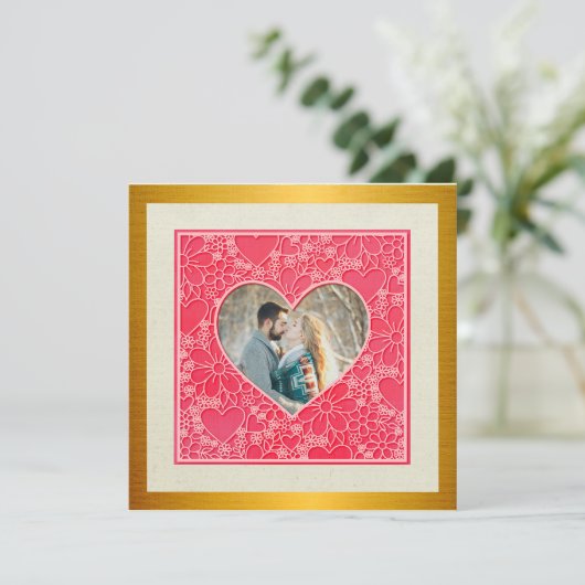 Elegante rode en roze bloemharten Valentijnsdag (Staand voorkant)