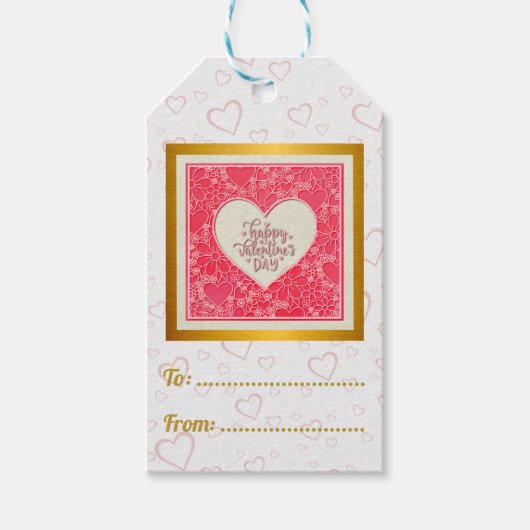 Elegante rode en roze bloemharten Valentijnsdag Cadeaulabel (Voorkant)