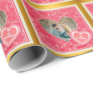 Elegante rode en roze bloemharten Valentijnsdag Cadeaupapier