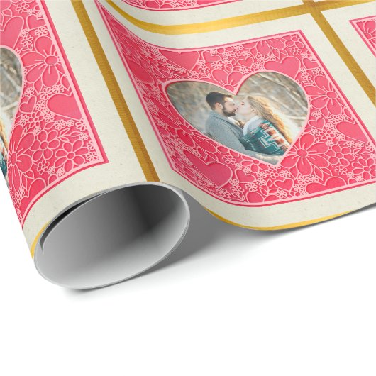 Elegante rode en roze bloemharten Valentijnsdag Cadeaupapier (Rol Hoek)