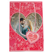 Elegante rode en roze bloemharten Valentijnsdag Medium Cadeauzakje (Achterkant)