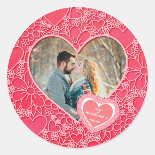 Elegante rode en roze bloemharten Valentijnsdag Ronde Sticker (Voorkant)