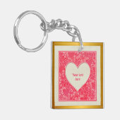 Elegante rode en roze bloemharten Valentijnsdag Sleutelhanger (Voorkant Links)