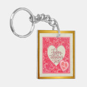 Elegante rode en roze bloemharten Valentijnsdag Sleutelhanger (Voorkant Links)