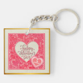 Elegante rode en roze bloemharten Valentijnsdag Sleutelhanger (Achterkant)
