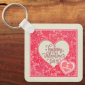 Elegante rode en roze bloemharten Valentijnsdag Sleutelhanger (Voorkant)
