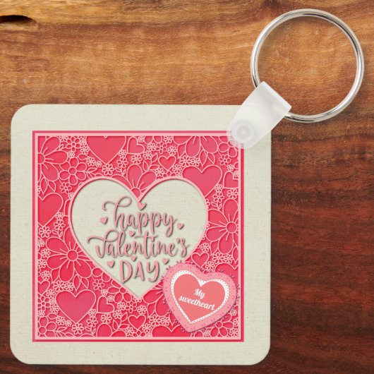 Elegante rode en roze bloemharten Valentijnsdag Sleutelhanger (Achterkant)