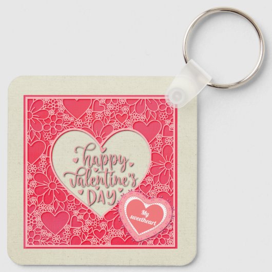 Elegante rode en roze bloemharten Valentijnsdag Sleutelhanger (Achterkant)