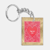 Elegante rode en roze bloemharten Valentijnsdag Sleutelhanger (Voorkant Links)