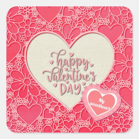 Elegante rode en roze bloemharten Valentijnsdag Vierkante Sticker