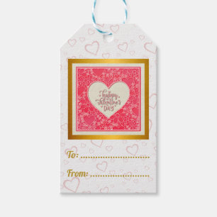Elegante Rode en Roze Bloemhartens Valentijnsdag Cadeaulabel
