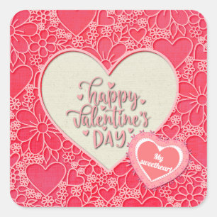 Elegante Rode en Roze Bloemhartens Valentijnsdag Vierkante Sticker