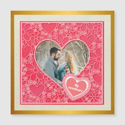 Elegante Rode en Roze Bloemhartenvormige Valentijn (Voorkant)