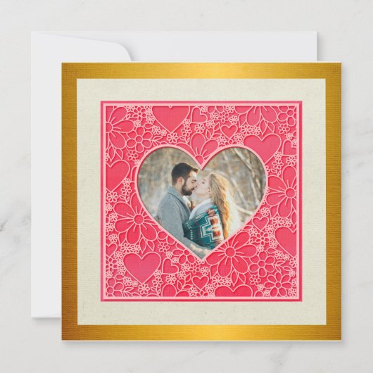 Elegante Rode en Roze Bloemhartenvormige Valentijn (Voorkant)