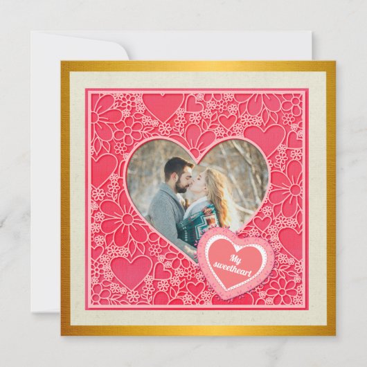 Elegante Rode en Roze Bloemhartenvormige Valentijn (Voorkant)
