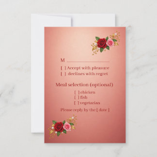 Elegante rode en roze bloemige trouw-RSVP bijlage RSVP Kaartje