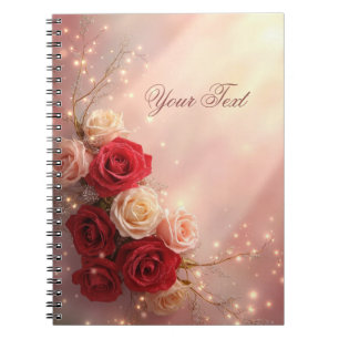 Elegante rode en roze fantasie huwelijksrozen notitieboek