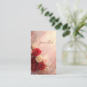 Elegante Rode en Roze Fantasie Trouwrozen Visitekaartje (Staand voorkant)