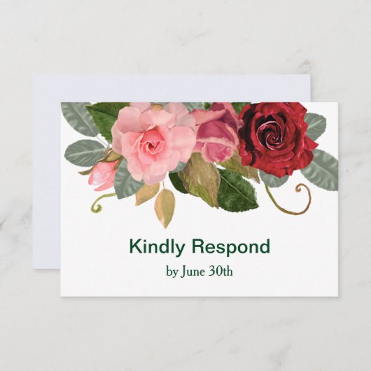 Elegante rode en roze roos rand trouw-RSVP RSVP Kaartje (Voorkant / Achterkant)