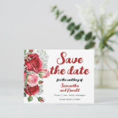 Elegante rode en roze rozen bruiloft aankondigingskaart (Staand voorkant)