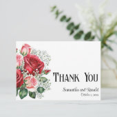 Elegante rode en roze rozen bruiloft dank u kaart (Staand voorkant)