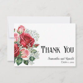 Elegante rode en roze rozen bruiloft dank u kaart