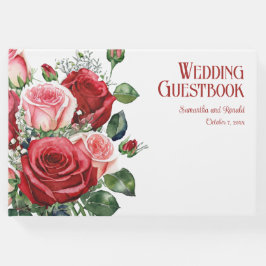 Elegante rode en roze rozen bruiloft gastenboek