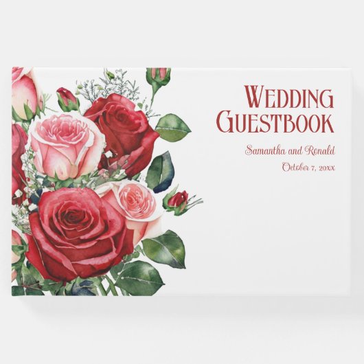 Elegante rode en roze rozen bruiloft gastenboek (Voorkant)