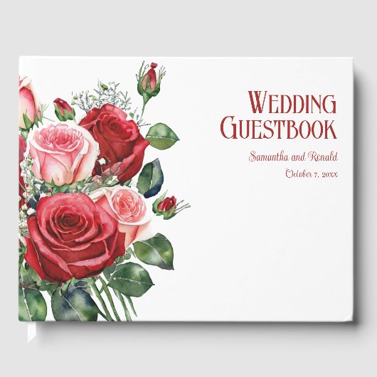 Elegante rode en roze rozen bruiloft gastenboek (Voorkant)