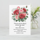 Elegante rode en roze rozen bruiloft kaart (Staand voorkant)