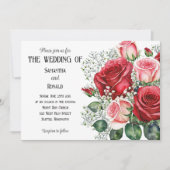 Elegante rode en roze rozen bruiloft uitnodiging (Voorkant)