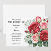 Elegante rode en roze rozen bruiloft uitnodiging (Voorkant / Achterkant)