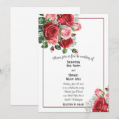 Elegante rode en roze rozen bruiloft uitnodiging (Voorkant / Achterkant)