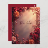 Elegante rode en roze trouwrozen briefkaart (Voorkant / Achterkant)