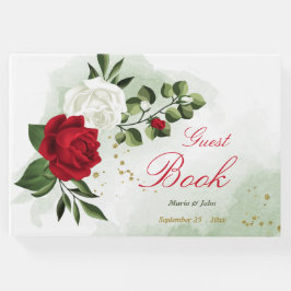 elegante rode en witte bloemen groen huwelijk gastenboek