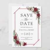 Elegante rode en witte bloemengroen bruiloft save the date (Voorkant)