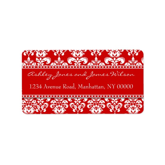 Elegante rode en witte Damask Adresetiketten Etiket (Voorkant)