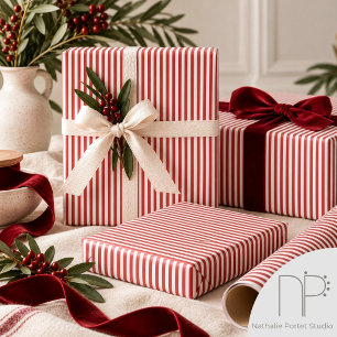Elegante rode en witte dunne strepen cadeaupapier