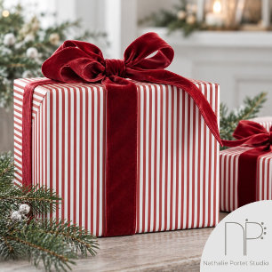 Elegante rode en witte dunne strepen cadeaupapier