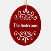 Elegante rode en witte familienaam Kerstjaar Keramisch Ornament (Rechts)