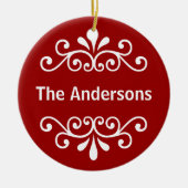 Elegante rode en witte familienaam Kerstjaar Keramisch Ornament (Voorkant)