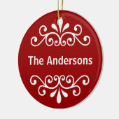 Elegante rode en witte familienaam Kerstjaar Keramisch Ornament (Links)