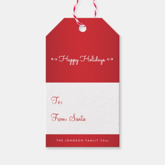Elegante Rode En Witte Kerstcadeautags Cadeaulabel (Voorkant)
