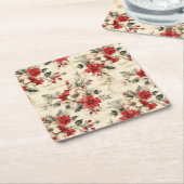 Elegante rode en witte kerstpuntjes kartonnen onderzetters (Schuin)