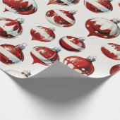 Elegante rode en witte kerstversieringen cadeaupapier (Hoek)