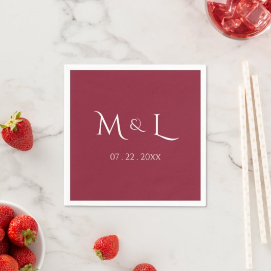 Elegante Rode en Witte Monogram Datum Bruiloft Servet (Insitu)