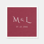 Elegante Rode en Witte Monogram Datum Bruiloft Servet (Voorkant)