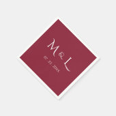 Elegante Rode en Witte Monogram Datum Bruiloft Servet (Hoek)