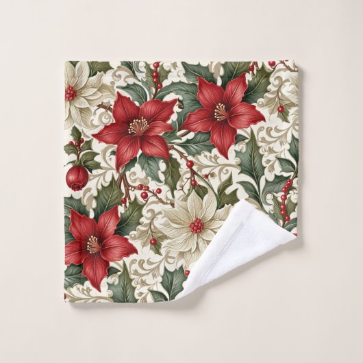 Elegante rode en witte poinsettia bad handdoek (Wasdoekje)